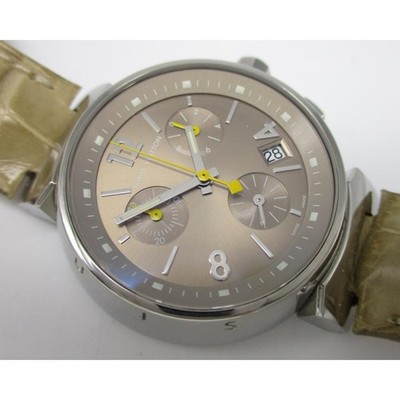 LOUIS VUITTON Tambour Q1322 Quarz Chronograph Zobel Zifferblatt Leder Damenuhr