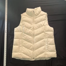 LANDS' END Size M(10-12) Womens White 100% Nylon Down Feather Insulated Vest 478