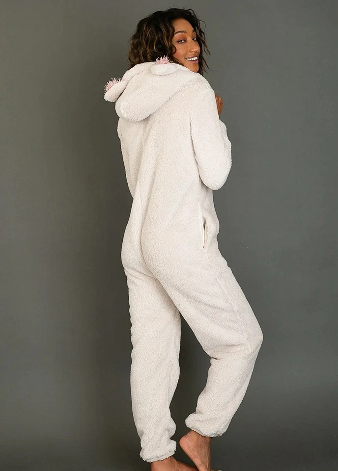 Macacão aconchegante Joyfolie feminino de pelúcia com capuz peça única em tamanho cru GG novo com etiquetas  - Imagem 4 de 4