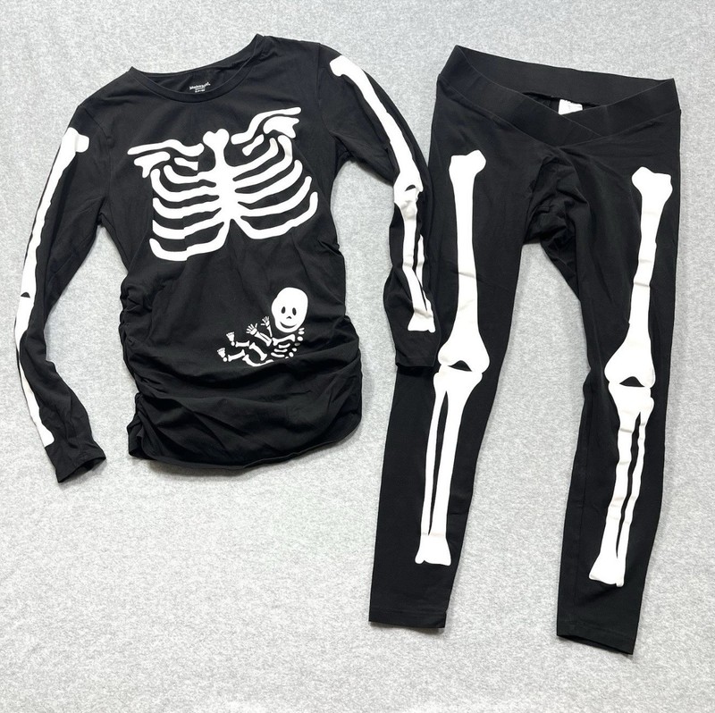 Maternity Skeleton  Costume Sz Small Jersey Shirt Leggings Novelty Pjs