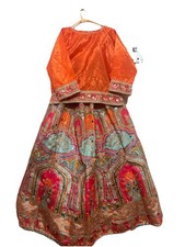 Girls 2-Piece Floral Pink Pakistani Indian Satin Lehenga Style Outfit 7 To 8
