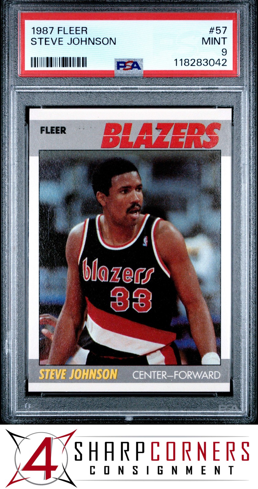 1987 FLEER #57 STEVE JOHNSON TRAIL BLAZERS PSA 9