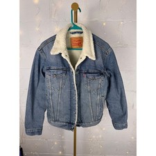 levi  s sherpa lined denim trucker jacket blue size s