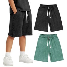 2 Pack Boys Girls Cotton Shorts Acid Washed Active Pull On Jogger Shorts Casu...