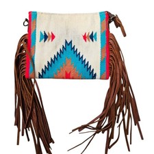 American Darling Saddle Blanket Purse Leather Fringe Multicolored No Strap