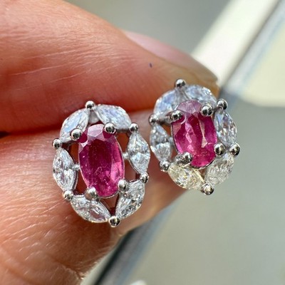 925 Sterling Silber Ohrringe 5x3mm Natur Rosa Rubin Zirkon Handarbeit Ohrstecker Süß