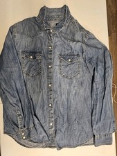 Camisa De Colección Gap Mujer XL Azul Denim Perla A Presión Mangas Largas Bolsillos