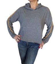 Women's Sundry USA Cozy Soft Hoodie Hooded Sweatshirt Striped Arm 2-Medium
