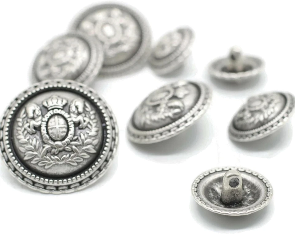 Antique Silver Metal Buttons - 12 Pcs - 5 Size Options - Twin Horse round Metal  - Image 2 of 4