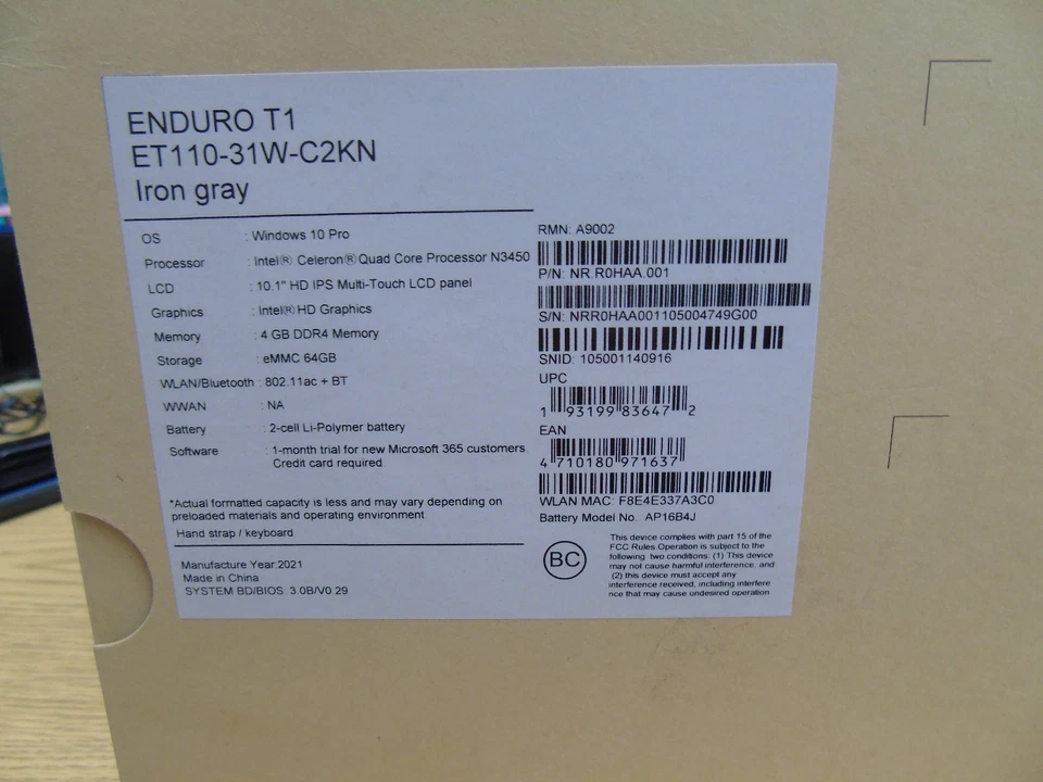 Acer Enduro T1 ET110-31W-C2KN - Rugged Tablet - Detachable Keyboard NEW in box - Image 2 of 3