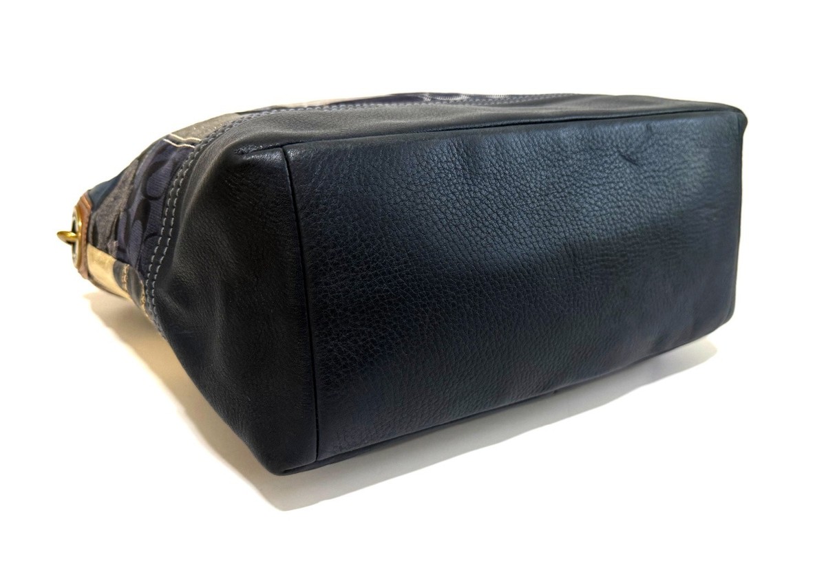 NICE Coach Vtg Y2K Denim Patchwork Whiskey Leather Trim
