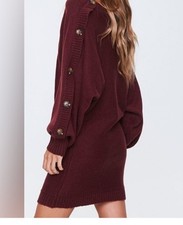 Forever 21 Burgundy Button Sleeve Sweater Dress Small