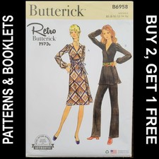 Butterick Pattern B6958 70's Repro Vtg Dress, Tunic  Pants Sizes 8-16 UNCUT