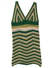 VINTAGE Womens Sleeveless Jumper Dress UK 10 Small Green Chevron CF04