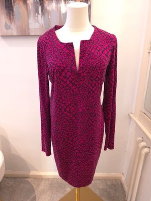 Diane von Furstenberg Rosa Blumen V-Ausschnitt Etuikleid Gr. 12 Jerseykleid