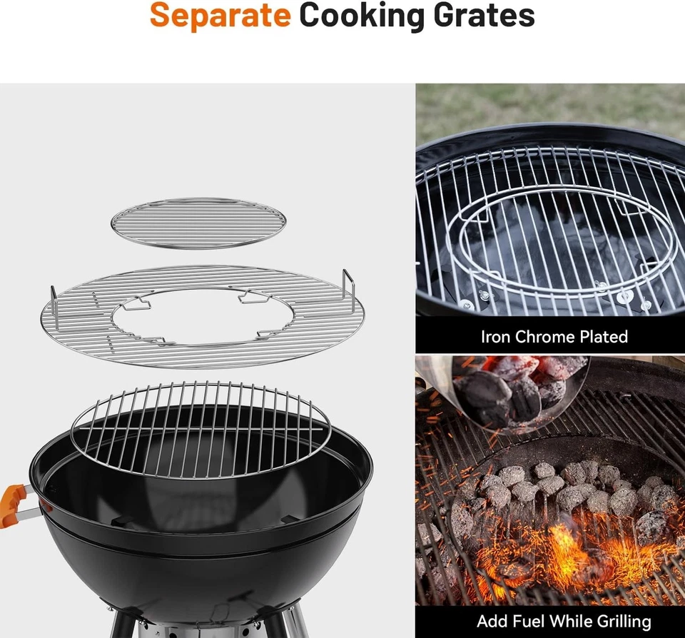 Parrilla Hervidor de agua Parrilla de carbón de 22,5 pulgadas con mesa auxiliar desmontable, portátil Foto 3 de 4