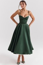 HOUSE OF CB Mademoiselle Green Satin Tulle Midi Dress L 12/14 A-C CUP 5465