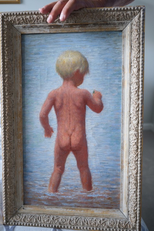 Boy With A Frog Original Oil Painting By James Ormsbee Chapin 1887-1975
