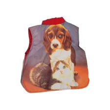 Vintage 70s Nordal 3T Kids Snap Weather Wear Vest Puppy Kitten Red RARE