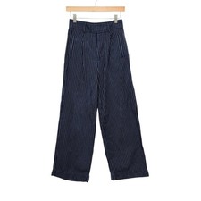 Everlane Womens Navy Pinstripe Wide Leg Tencel Cotton Trousers Size 0  Relaxed