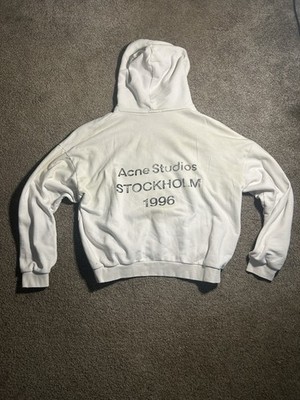 ACNE STUDIOS Distressed logo fleece hoodie (White) Size M