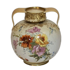 Antique Royal Doulton Burslem Twin Handled Vase Floral Decor