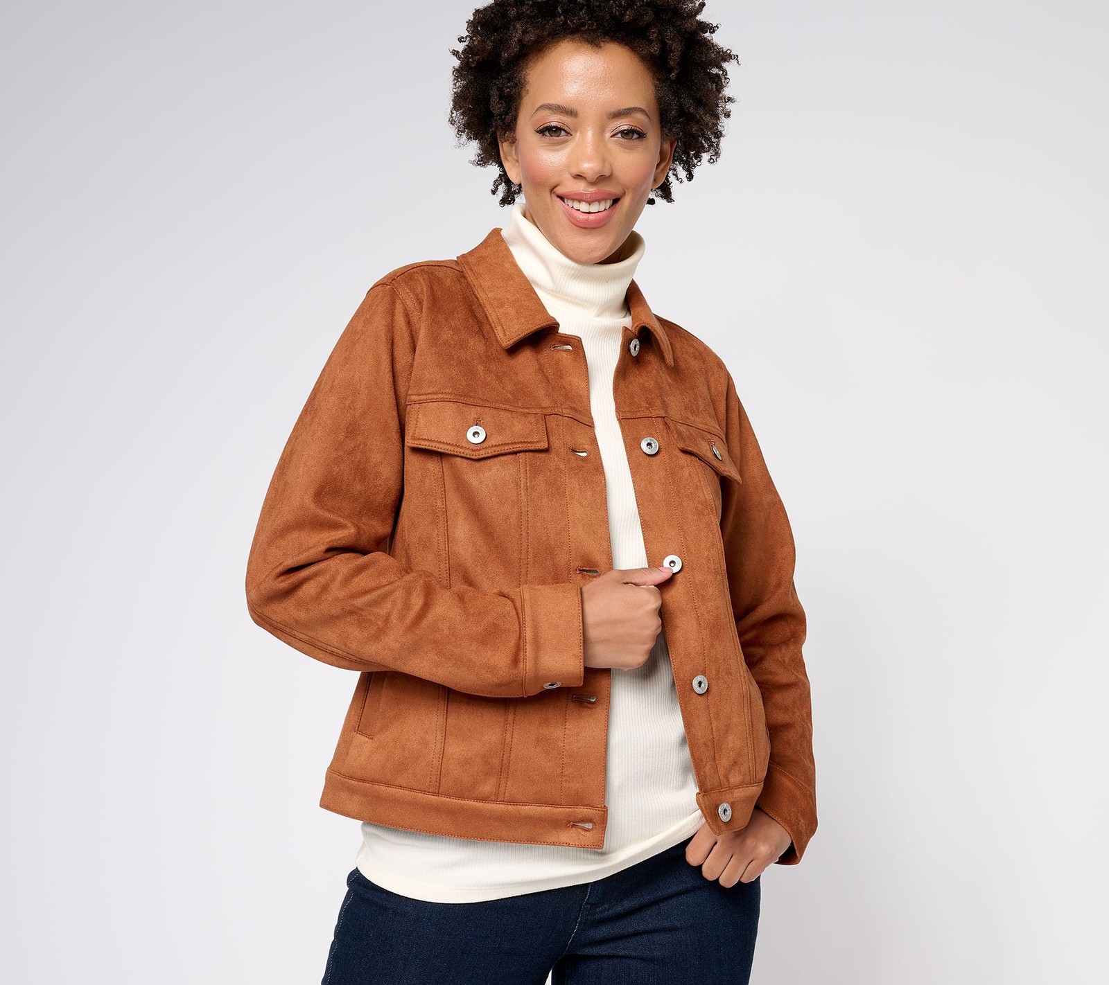 Denim & Co. Women's Jacket Sz 2XS (XXS) Classic Faux Suede Brown A611673