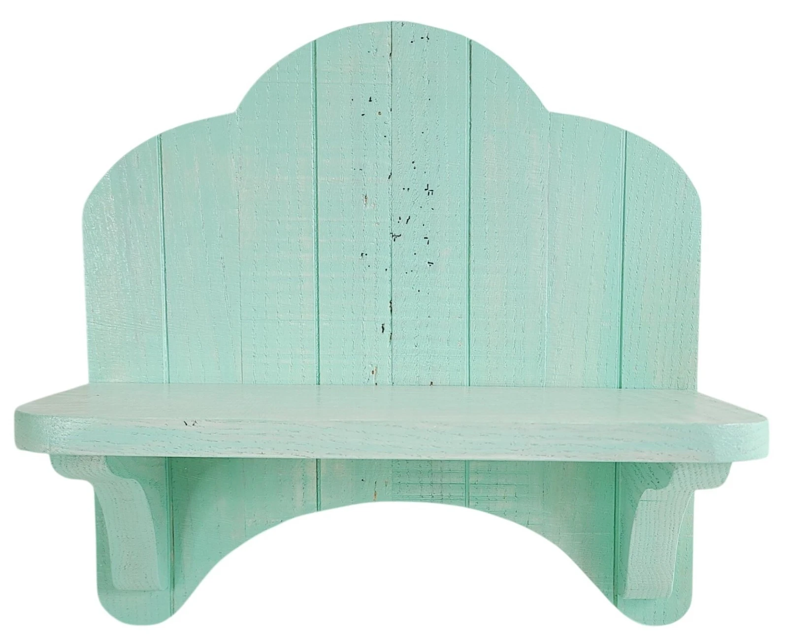 Rustic Mint Green Wooden Wall Shelf Curved Top Mounting Cottage Shabby Chic