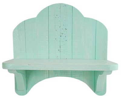 Rustic Mint Green Wooden Wall Shelf Curved Top Mounting Cottage Shabby Chic