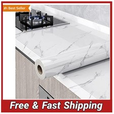 Glossy Marble Wallpaper Gray White Peel and Stick Waterproof Countertop Contact