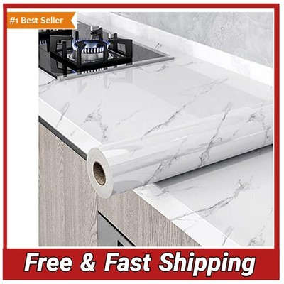Glossy Marble Wallpaper Gray White Peel and Stick Waterproof Countertop Contact