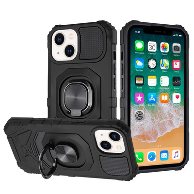 For iPhone 15 Case Shockproof Dual Layer Magnetic RingStand + 2 Tempered Glass