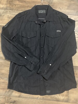 Ocean Current Men's XL Dress Shirt Black Striped Long Sleeve Snaps Shoulder Tabs