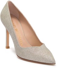 450 STUART WEITZMAN ANNY GLITTERED LIGHT GOLD POINTED PUMP 6.5 PA8