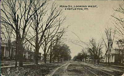 Castleton, VT - Main Street Looking West - Vtg Rutland Co Vermont Photo Postcard