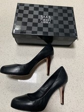 SAKS FIFTH AVENUE  Women’s Black Leather High Heels  - Size 9 1/2  -  New in Box