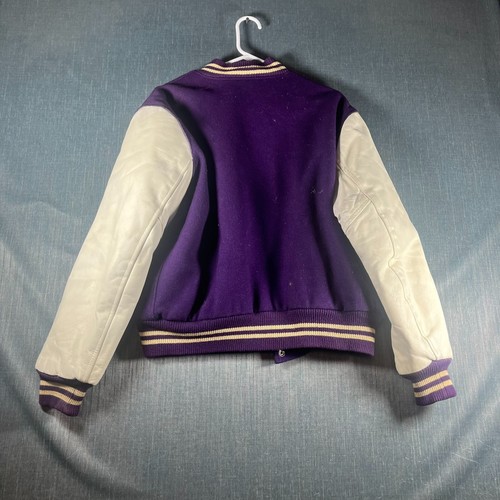 Vintage Golden Thread Mens Varsity Jacket Purple White Snap Closure Size L - Picture 12 of 19