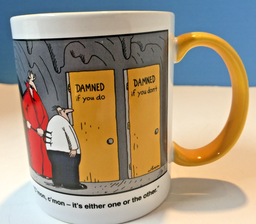 Vtg The Far Side by Gary Larson "DAMNED IF YOU DO-DAMNED IF YOU DON'T" Mug 1998 - 第 2/9 張圖片