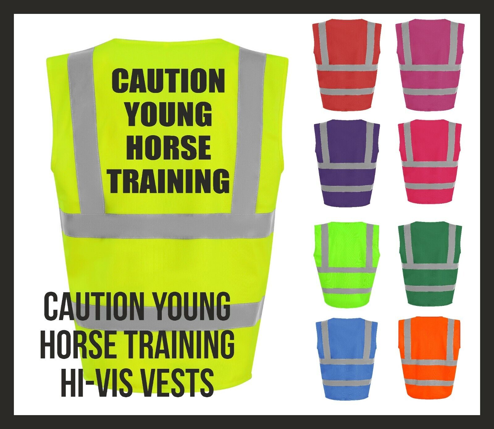 Caution Young Horse Training Hi-Vis High Visibility Vest Coat Equestrian Safety 