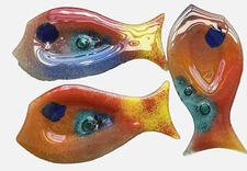 3 Butter Dish  Handblown Glass Decorative Fish Caribbean  Tropical Colors