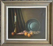 American European Original Art Still Life Oil Painting Naive Pottery Realism