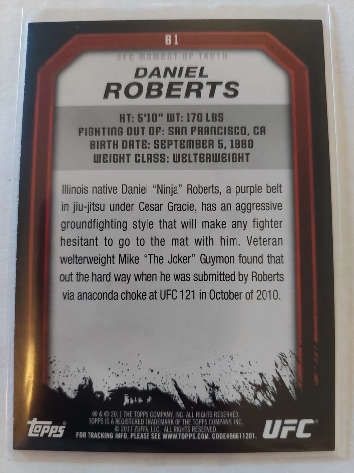 Daniel Roberts #61 2011 Topps UFC Moment of Truth Gold Parallel - Image 2 of 2