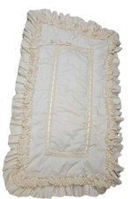 Vtg Victorian Crib Blanket Cream Lace Crocheted Ruffled Baby Quilt Cottagecore