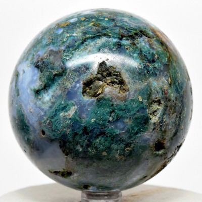 71mm Green Blue Moss Agate Sphere Natural Druzy Mineral Chalcedony