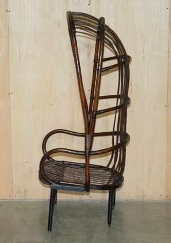 SELTENER ANTIKER THUNFISCHSTIL FRANZÖSISCHER BAMBUS STAHL BASIS TRÄGER WINGBACK SESSEL - Bild 21 von 21