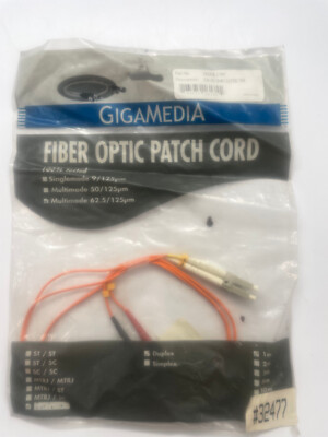 Gigamedia Multimode Fiber Optic Patch Cord DX62.5MIC LC/SC 1M