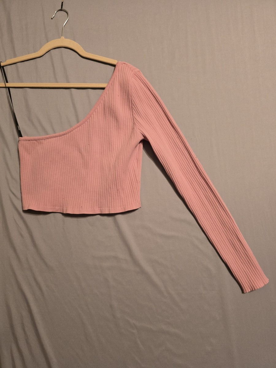 さらに100円引き◆ROMANTIC CROWN◆DESTROYED KNIT CROP SLEEVE Kirozanny Women's Ribbed Knit T Shirt Drawstring Side Ruch