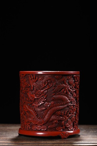 China Antique Vintage Lacquerware Carved Dragon Pattern Statue Nice Brush Pots  - Bild 7 von 10