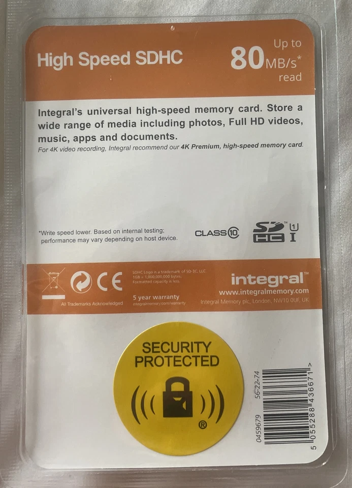 Integral High Speed SDHC Memory Card 32GB Up To 80MB/s - NEW SEALED - Image 2 of 4