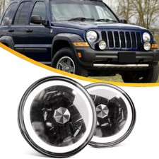 Pair 7 Inch Round Led Headlights White Halo Drl Fit For 2003-2007 Jeep Liberty Pair 7 Inch Round Led Headlights White Halo Drl Fit For 2003-2007 Jeep Liberty